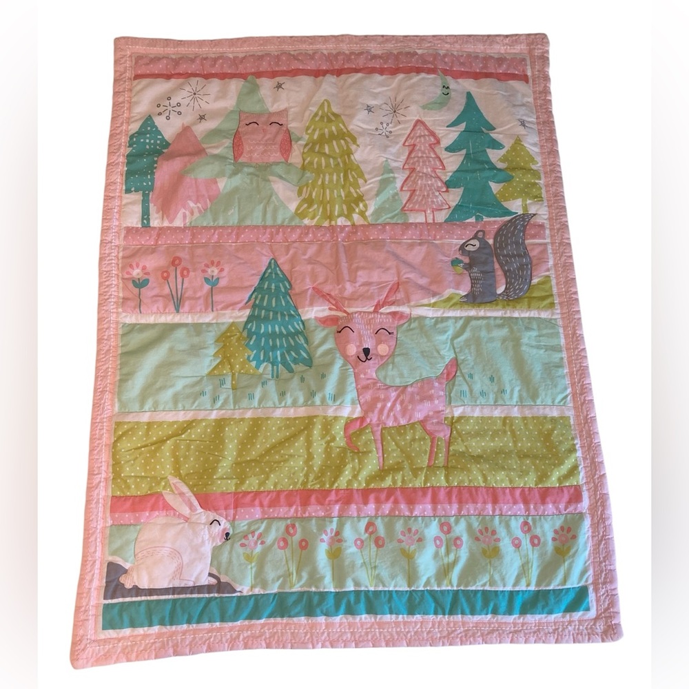 Cloud Island Baby‎ Quilt Comforter Forest Frolic Deer Trees 2018 Pink 40.5 x 32.